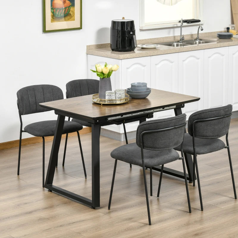 Extendable Wood Effect Dining Table for 4-6 People - Steel Frame, Hidden Leaves