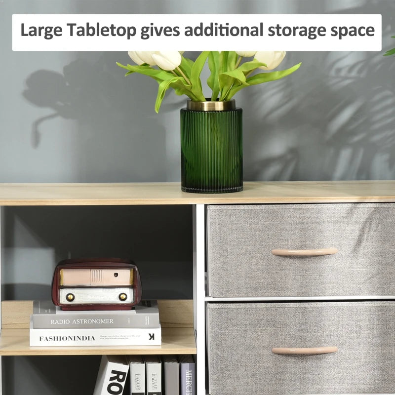 Beige Fabric Drawer Storage Cabinet with Shelves