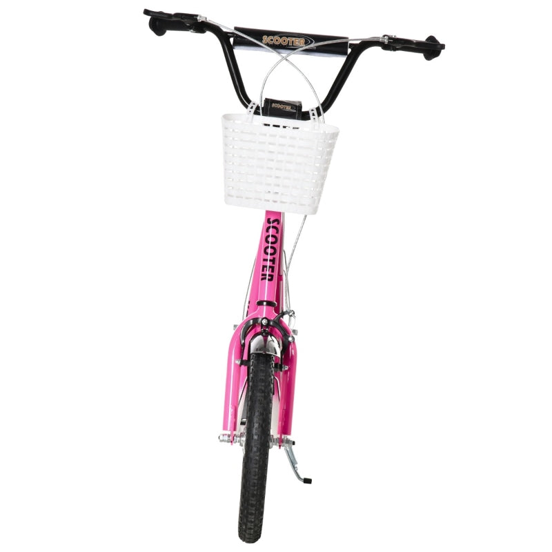 Pink Kids Scooter with Adjustable Handlebar, 2 Brakes, Basket, Cupholder, Mudguard, 16" Inflatable Tyres