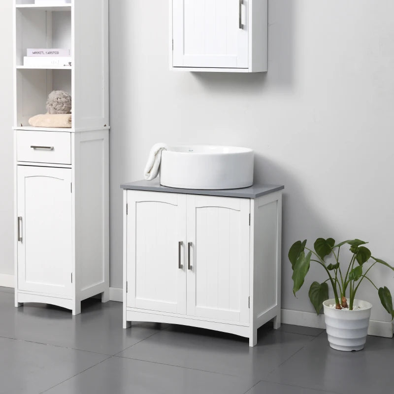 White Under Sink Storage Cabinet with Double Doors