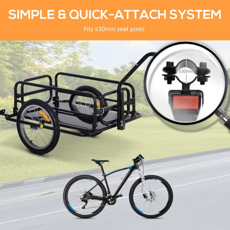 Black Bike Cargo Trailer with Hitch for Cycling and Camping