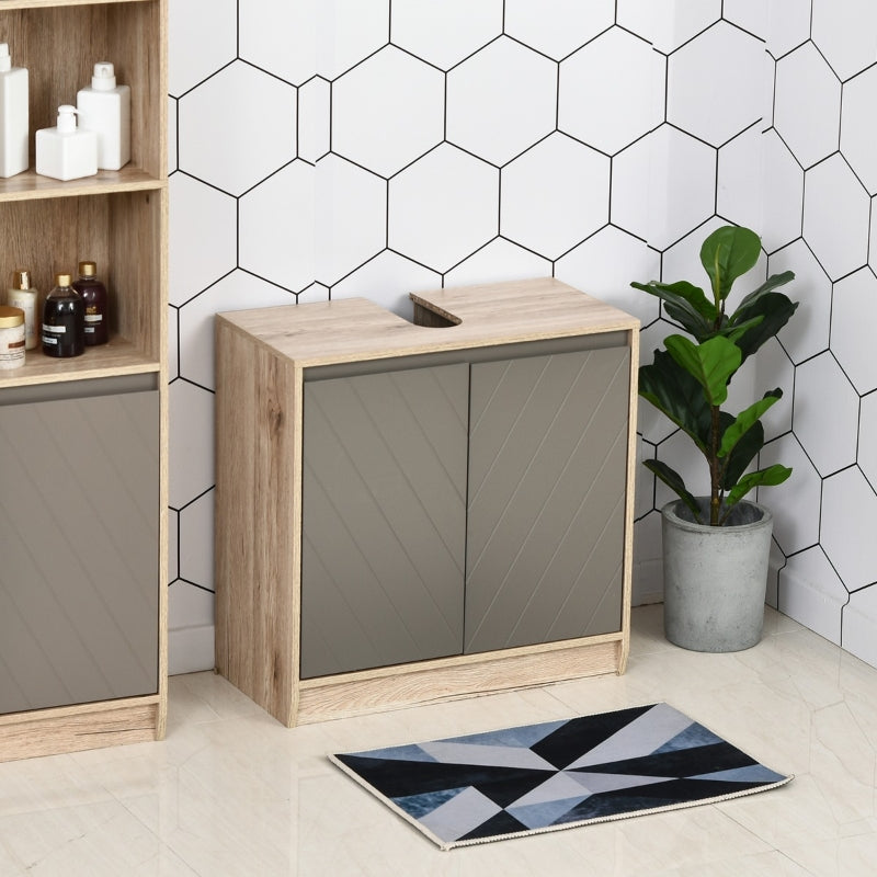 Grey Under Sink Storage Cabinet with Adjustable Shelf - Bathroom Cupboard