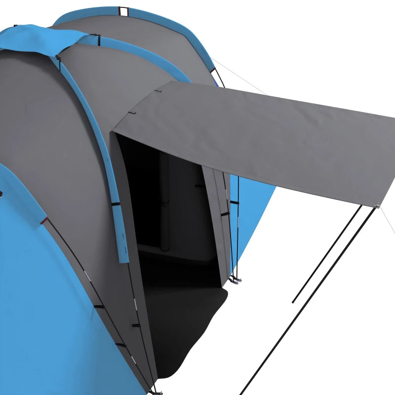 Blue 2-Bedroom Camping Tunnel Tent, 2000mm Waterproof, Portable for 4-6 People