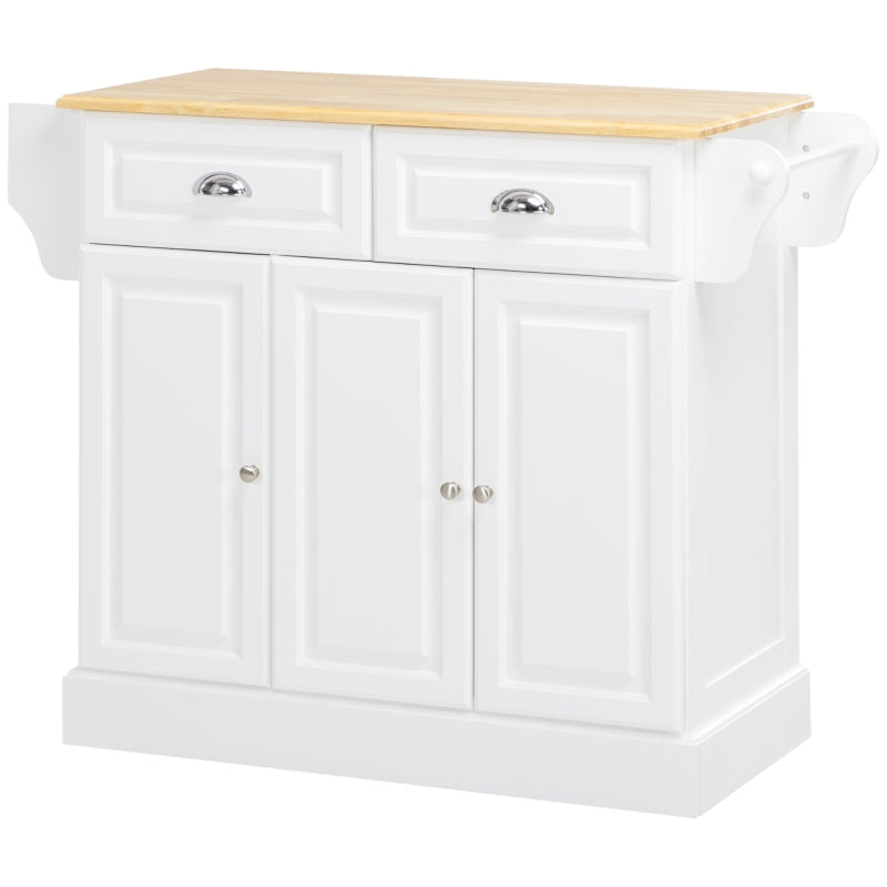 White Rolling Kitchen Island Cart with Storage and Towel Rack