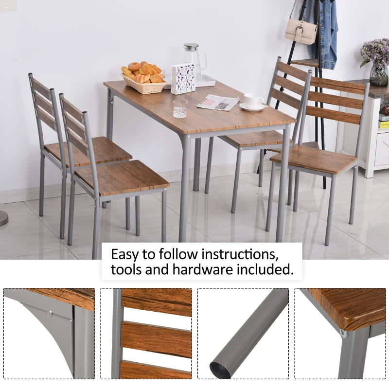 Brown 5-Piece Dining Table Set with 4 Chairs - Compact Dining Room & Kitchen