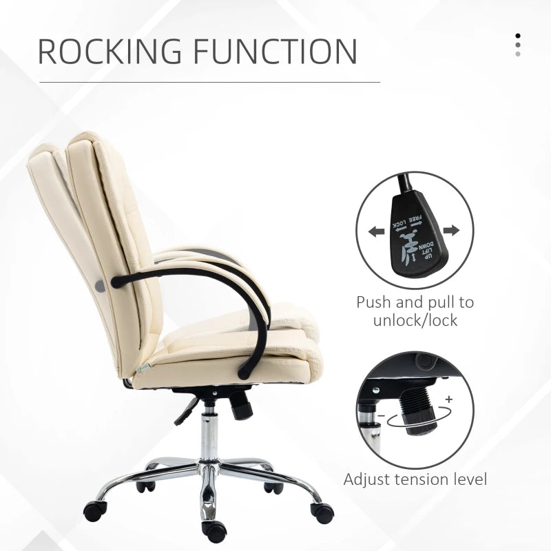 Beige PU Leather Office Swivel Chair with Adjustable Height