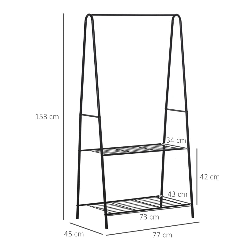 Black 2-Tier A-Shaped Steel Clothes Rack - 77L x 45W x 153H cm