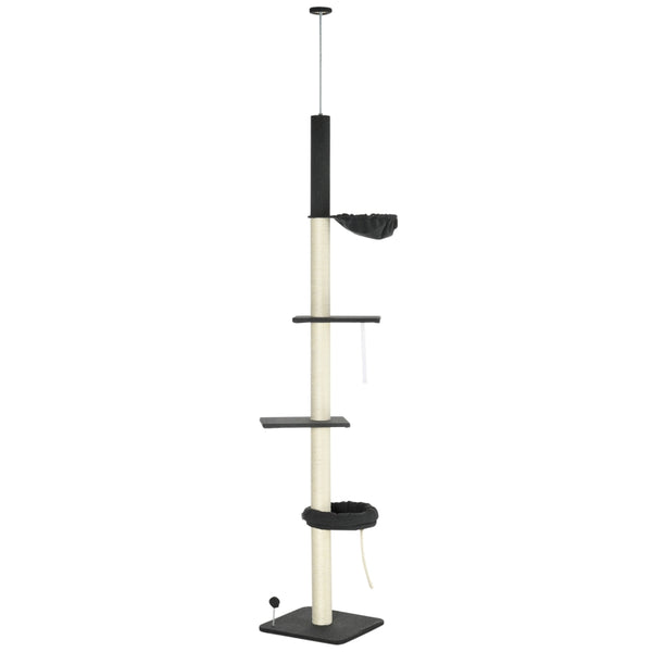 Floor-to-Ceiling 5 Tier Cat Tree with Bed, Hammock, Platforms - Black/Cream