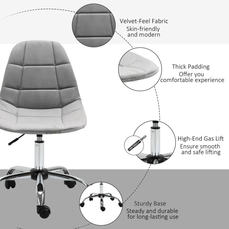 Grey Velvet Ergonomic Office Chair with Wheels