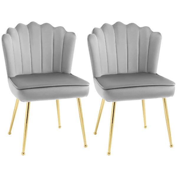 Grey Velvet Dining Chairs Set of 2 with Gold Metal Legs