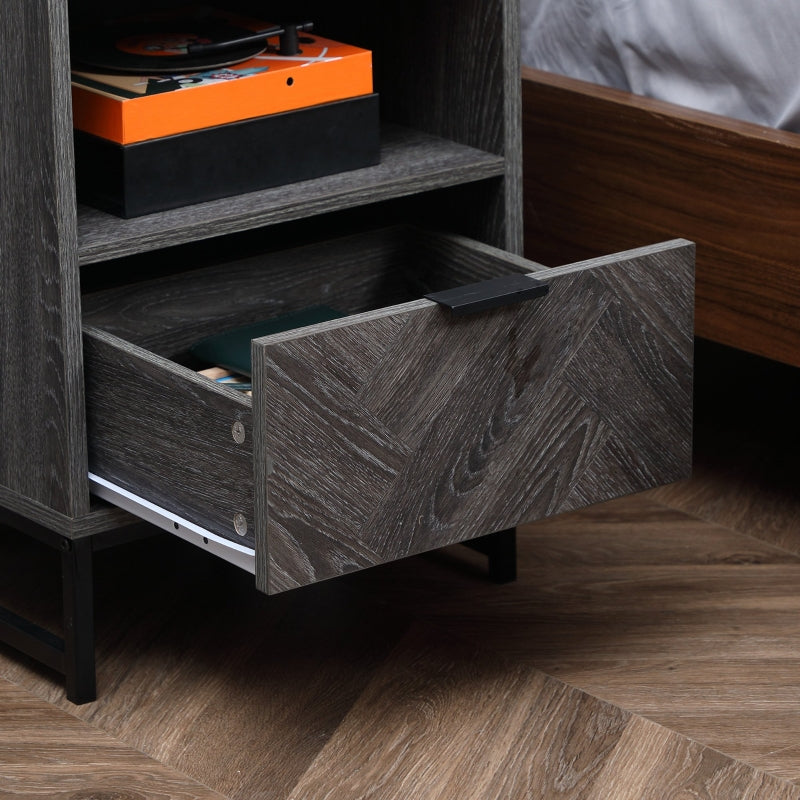 Dark Grey Bedside Table with Drawer and Shelf