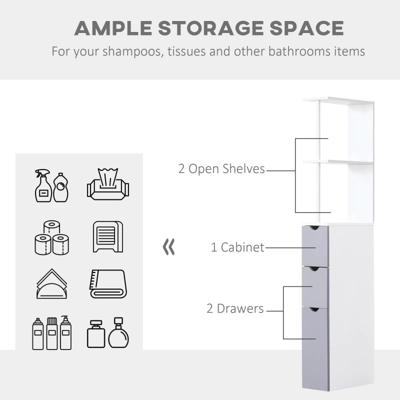 Freestanding Tall Bathroom Storage Cabinet, White & Grey