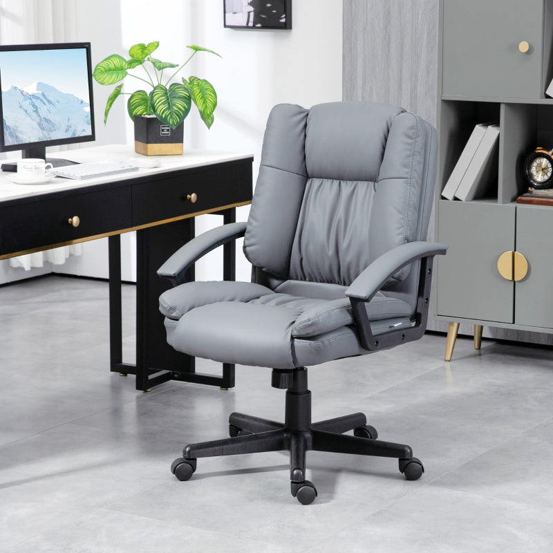 Light Grey Faux Leather Office Chair with Adjustable Height