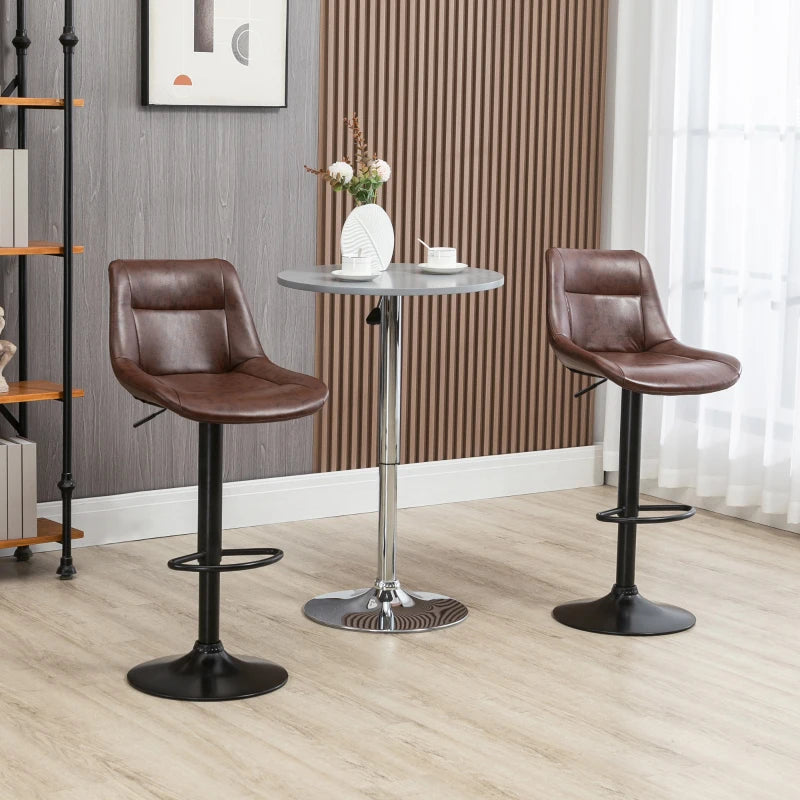 Brown Swivel Bar Stools Set of 2, Modern Kitchen Height Barstools in PU Leather