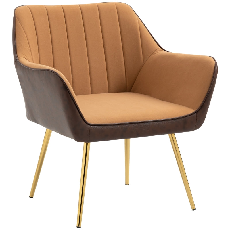 Velvet Armchair with Golden Steel Legs, Light Brown