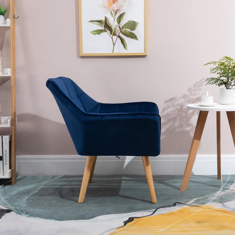 Blue Padded Armchair with Wooden Legs - Home Furniture Seating