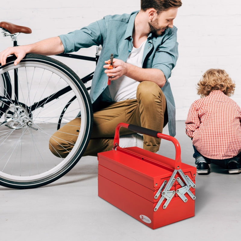 Red 3-Tier Metal Cantilever Toolbox with Carry Handle