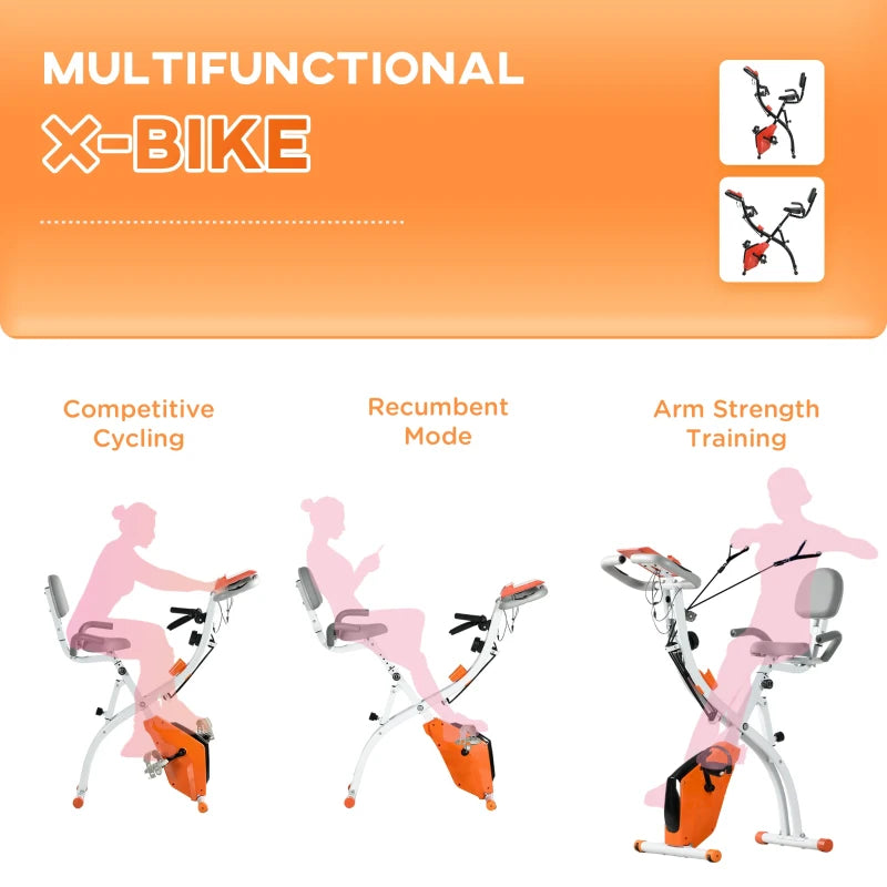 Orange Foldable Recumbent Exercise Bike with 8-Level Magnetic Resistance