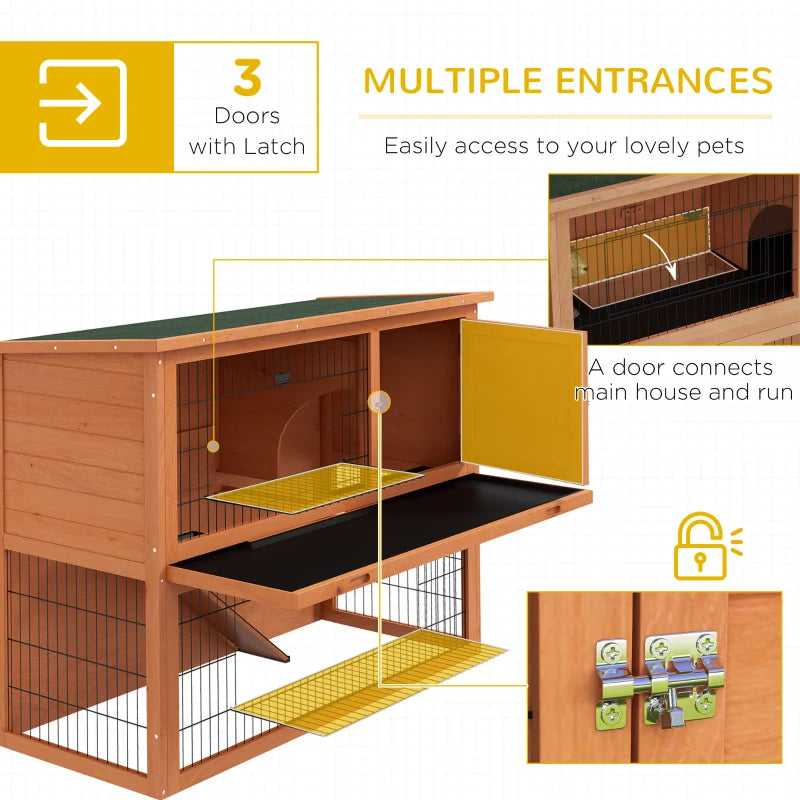 Orange Antiseptic Wood Rabbit Hutch with Run - 92cm