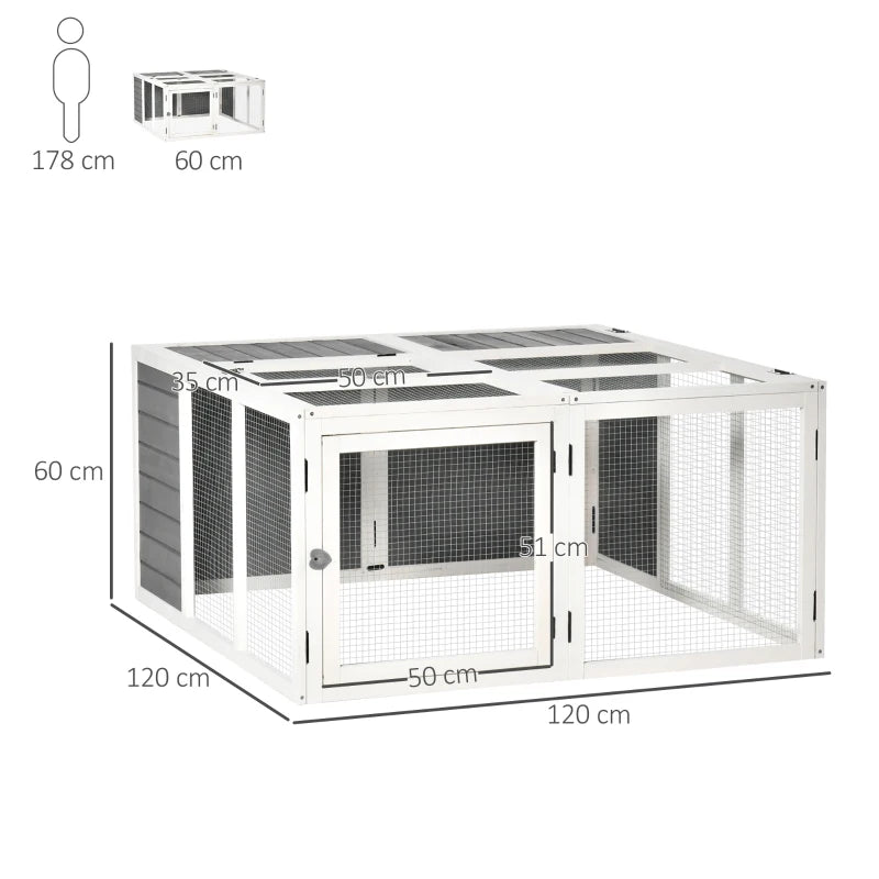 Grey 48 Inch Rabbit Hutch with Openable Roof