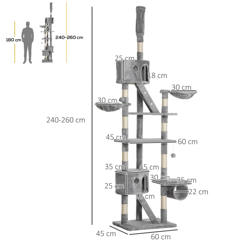 Adjustable Floor-to-Ceiling Cat Tree - Light Grey