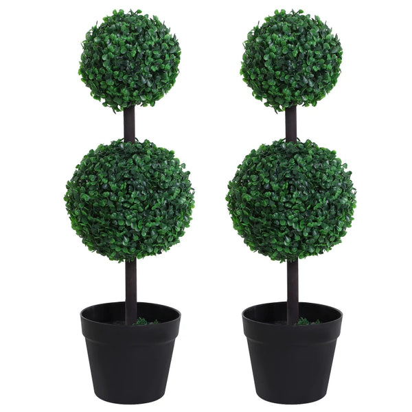 Set of 2 Green Boxwood Ball Topiary Trees - Indoor/Outdoor Decor (67cm)