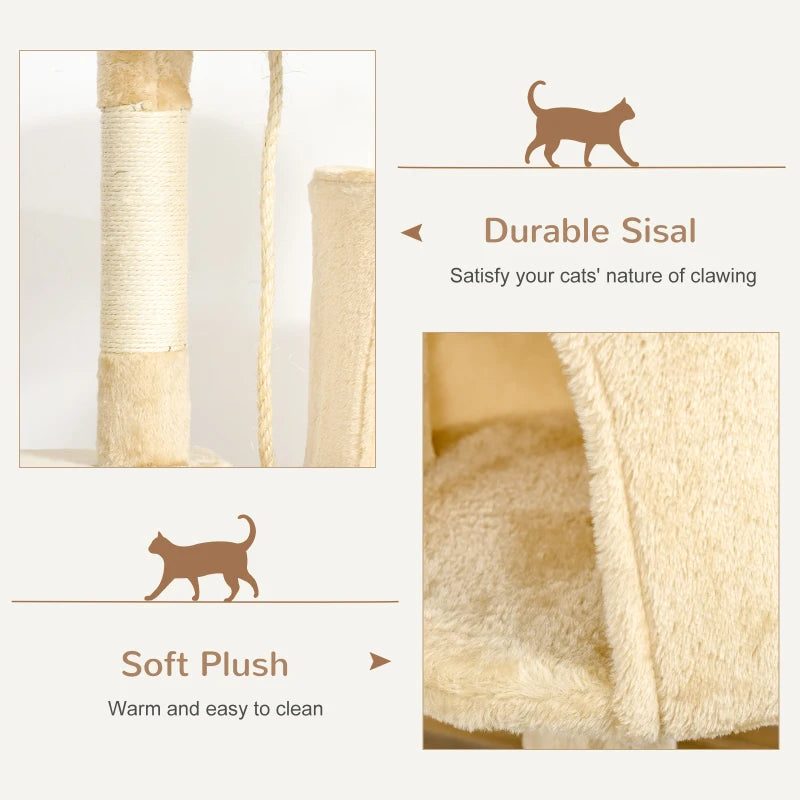 Beige Cat Tree Condo with Toys - 4-tier 114cm Tall