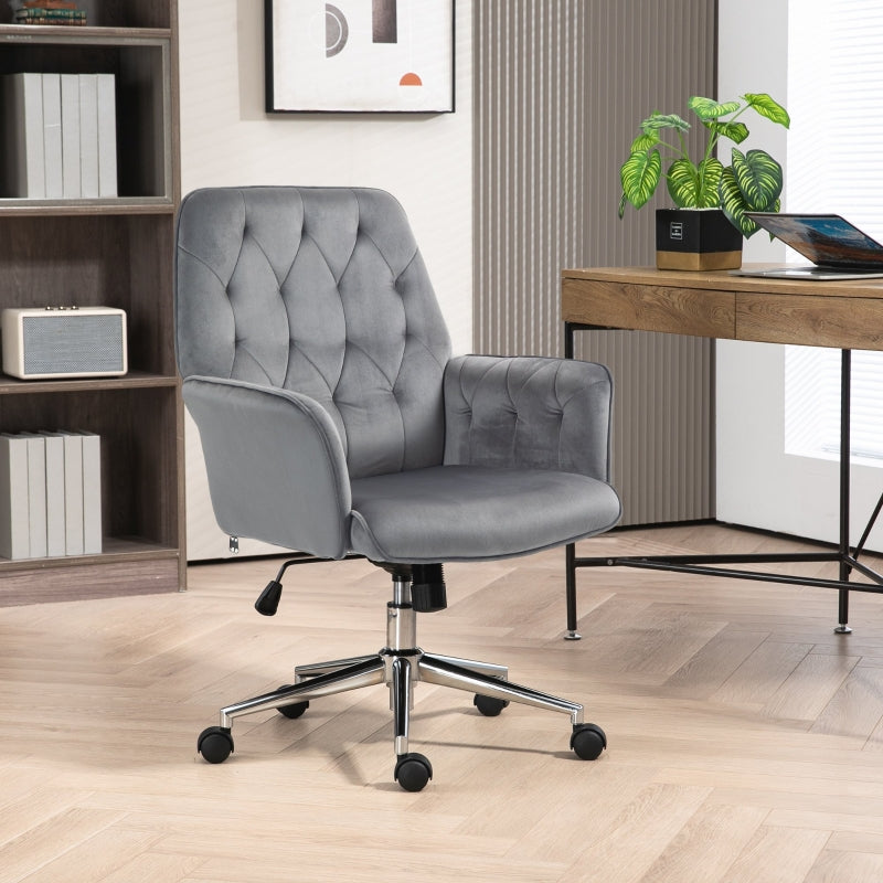 Dark Grey Linen Swivel Computer Chair with Armrest & Adjustable Height