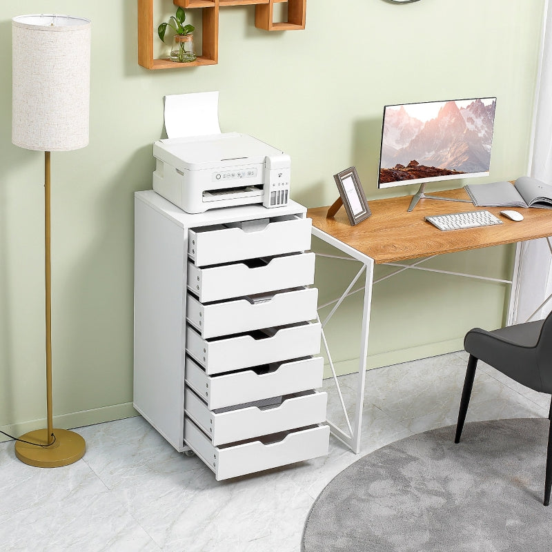 White 7-Drawer Vertical File Cabinet on Wheels for Home Office