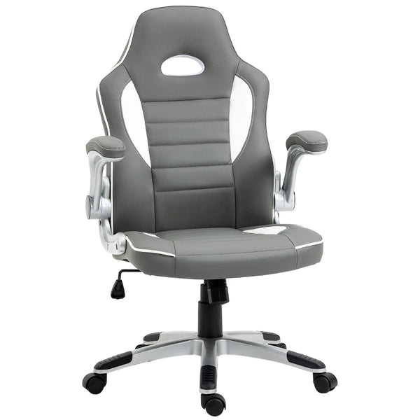 Grey Gaming Office Chair with Flip-up Armrest and Adjustable Height