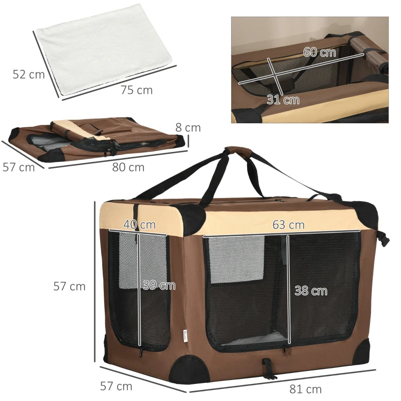 Foldable Pet Carrier with Cushion for Medium Pets - Brown