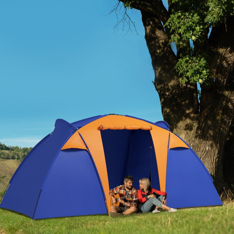 6-Person Waterproof Tunnel Camping Tent with 2 Bedrooms and Porch, Blue