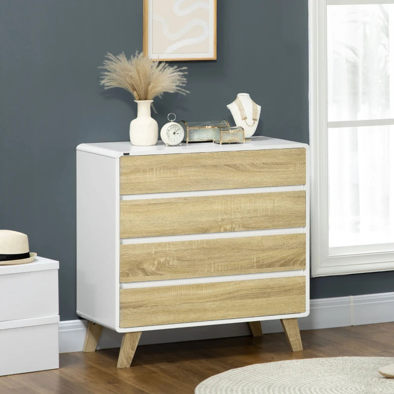 4-Drawer White and Natural Storage Chest, 80x40x79.5cm