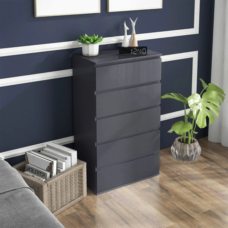 Modern Grey 5-Drawer Chest of Drawers for Bedroom Storage