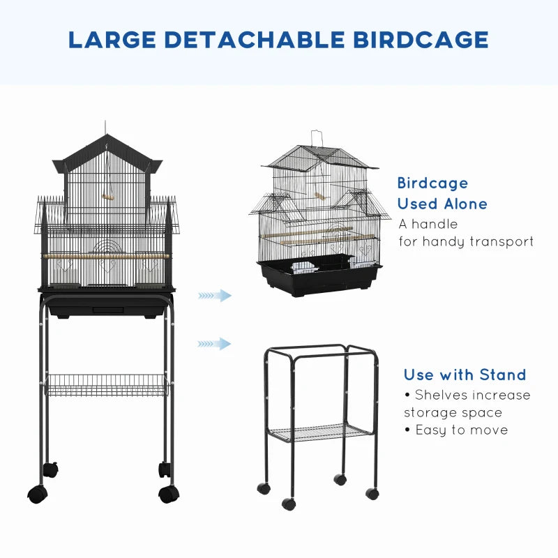 Metal Bird Cage with Swing & Perch for Small Birds, Blue, 50.5 x 40 x 63cm