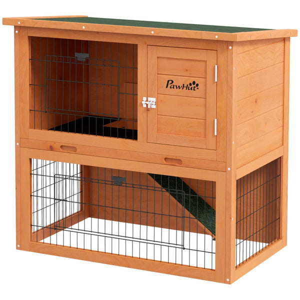 Orange Antiseptic Wood Rabbit Hutch with Run - 80cm