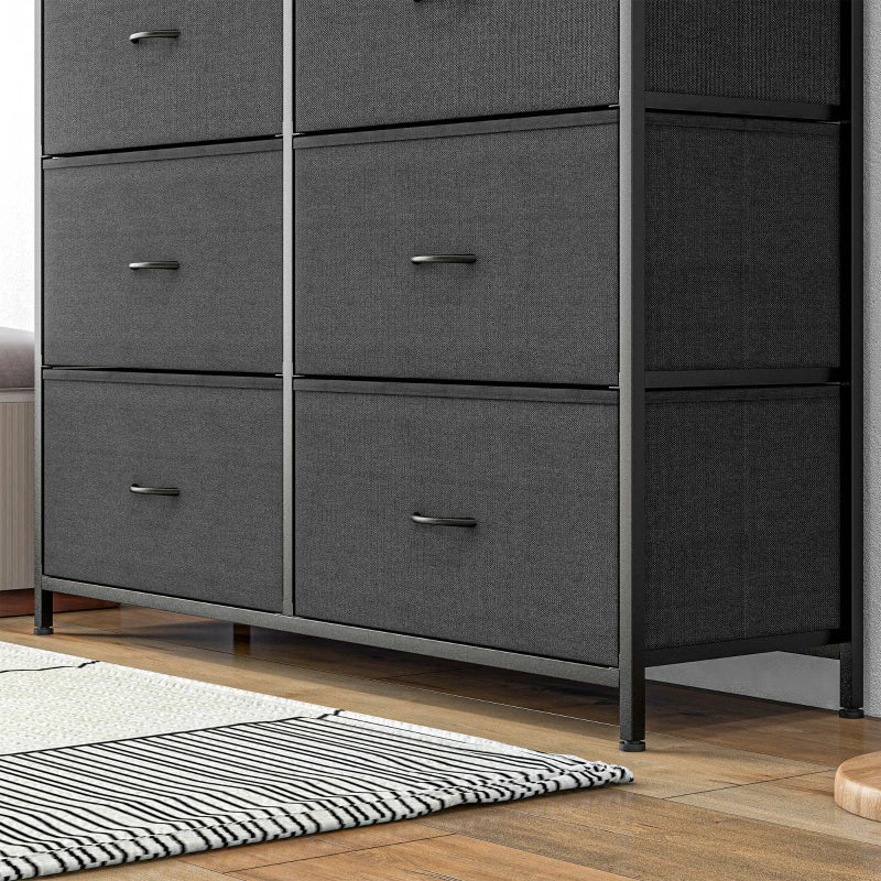 Black 10-Drawer Fabric Dresser with Steel Frame