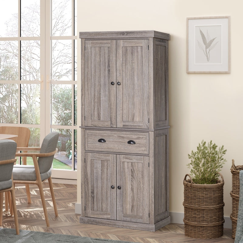 Dark Wood Grain Freestanding Kitchen Storage Cabinet, 184cm Tall