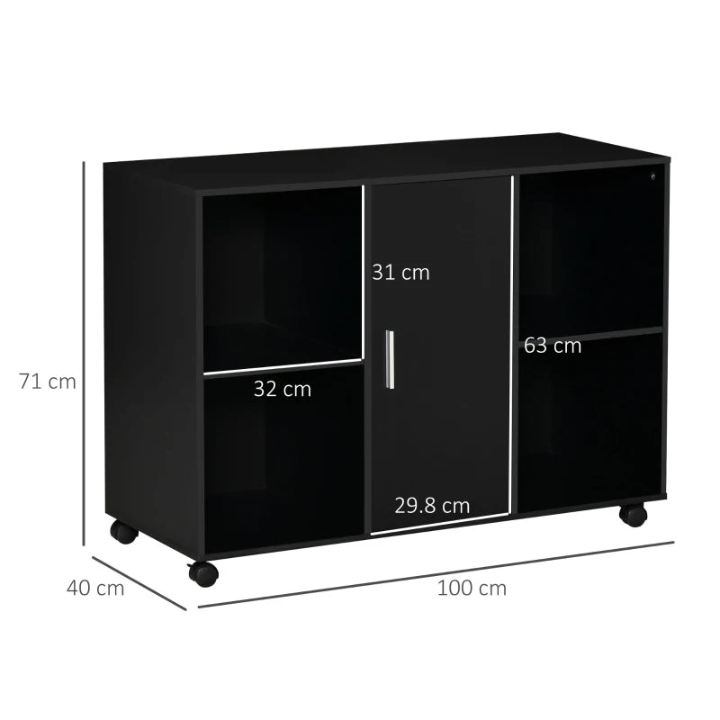 Black Mobile Office File Cabinet with Wheels and Storage