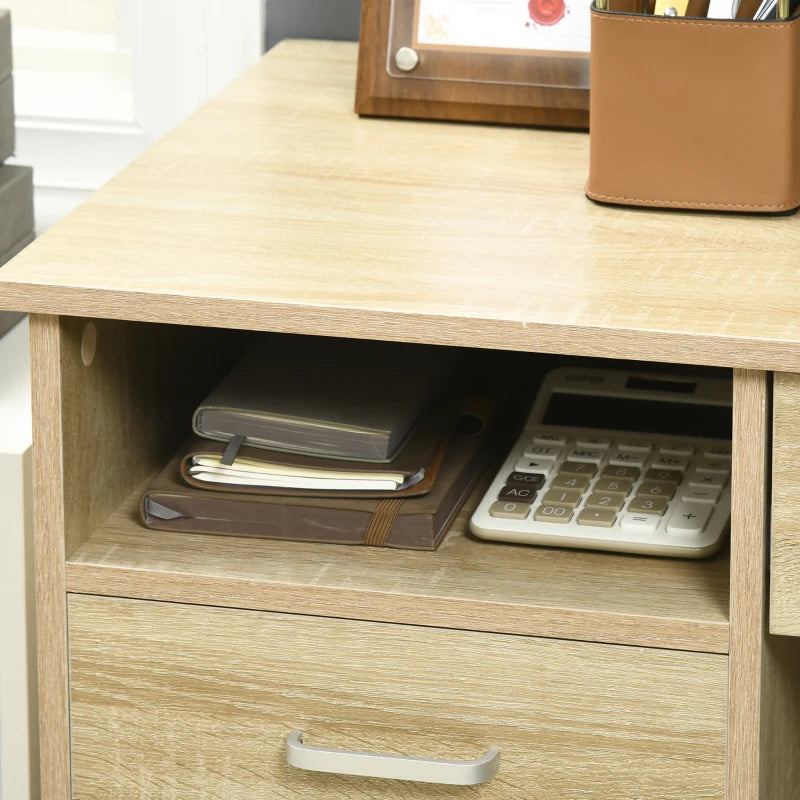 Oak Computer Desk with Lockable Drawer and Storage Shelf, 110 x 50 x 76 cm