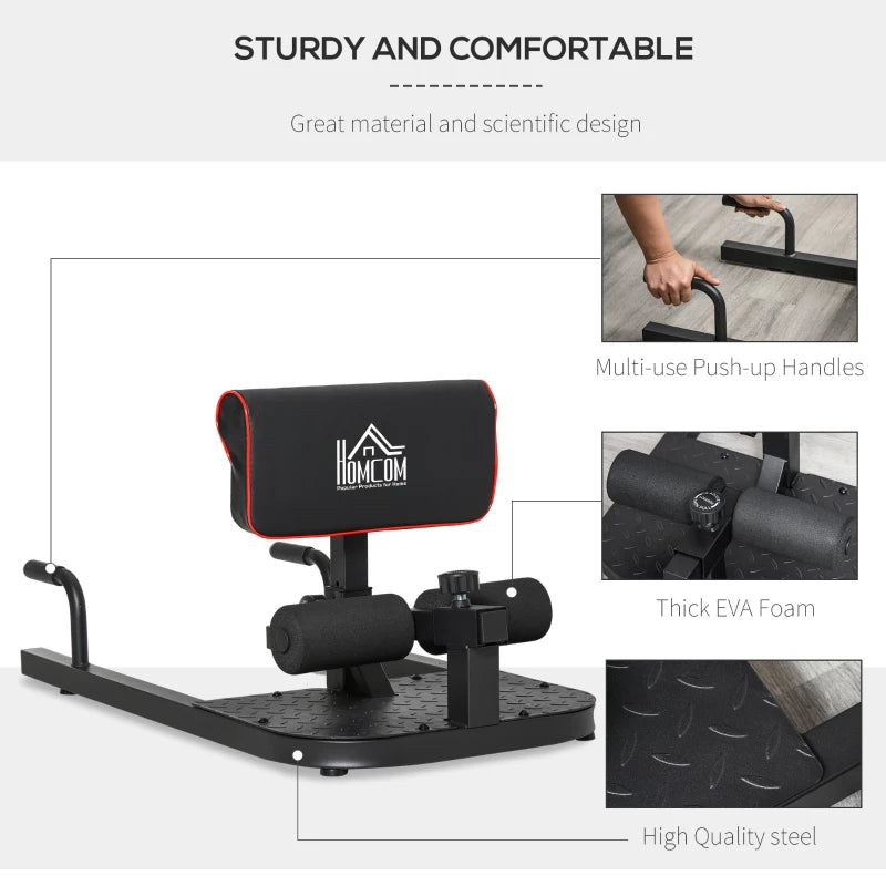 Black Sissy Squat Machine with Hip Thrust Bench & Push Up Stand