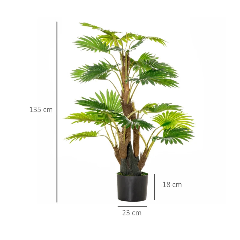 Green Artificial Palm Tree in Pot - Indoor Outdoor Fake Plant Decor, 135cm