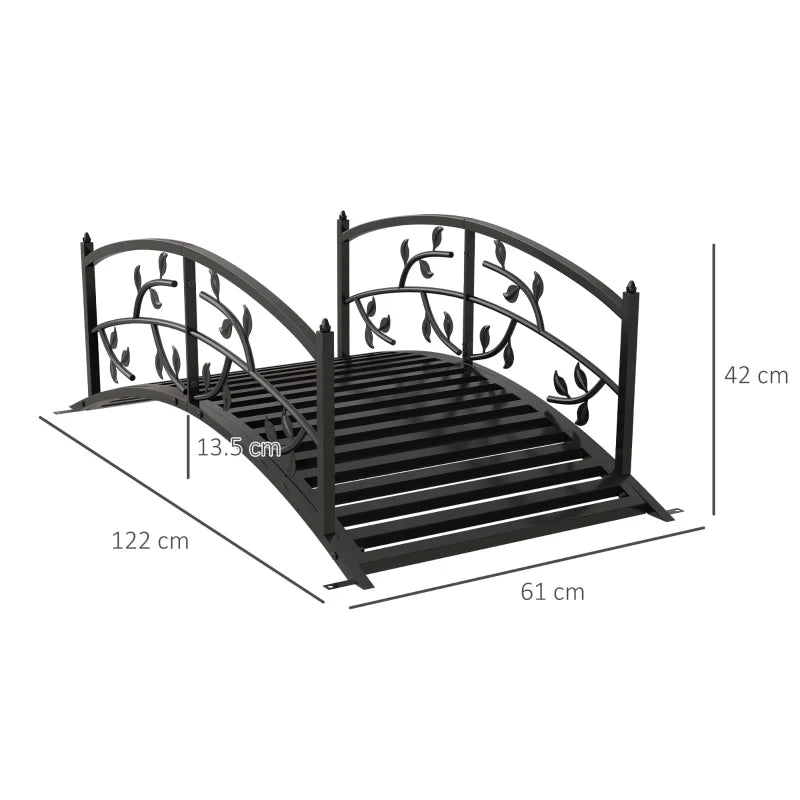 Black Metal Vine Pattern Garden Bridge - 1.2M