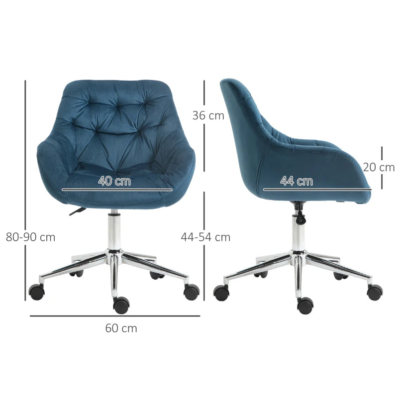 Blue Velvet Ergonomic Office Chair with Adjustable Height and Support