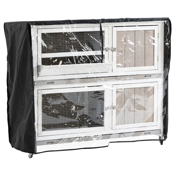 Grey Wooden Rabbit Hutch with Rain Cover and Wheels, 122x50x100cm