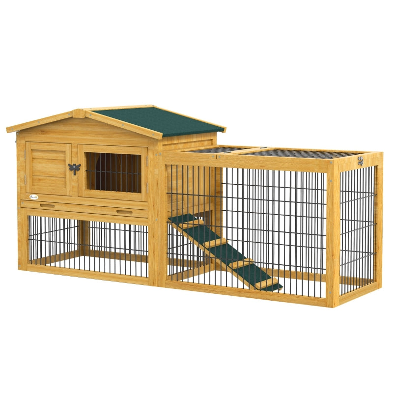 Yellow Wooden Rabbit Hutch with Outdoor Run