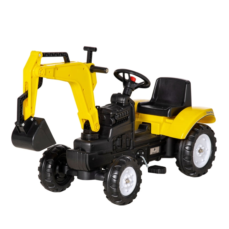 Yellow Kids Ride-On Digger Go Kart with Horn, Ages 3-6