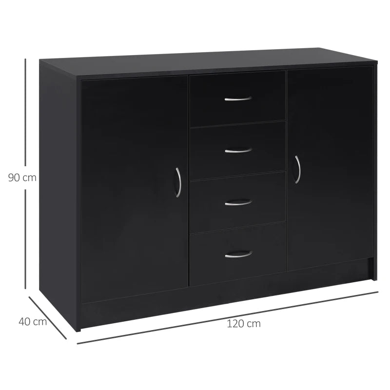 Black Sideboard Storage Cabinet with Doors and Drawers