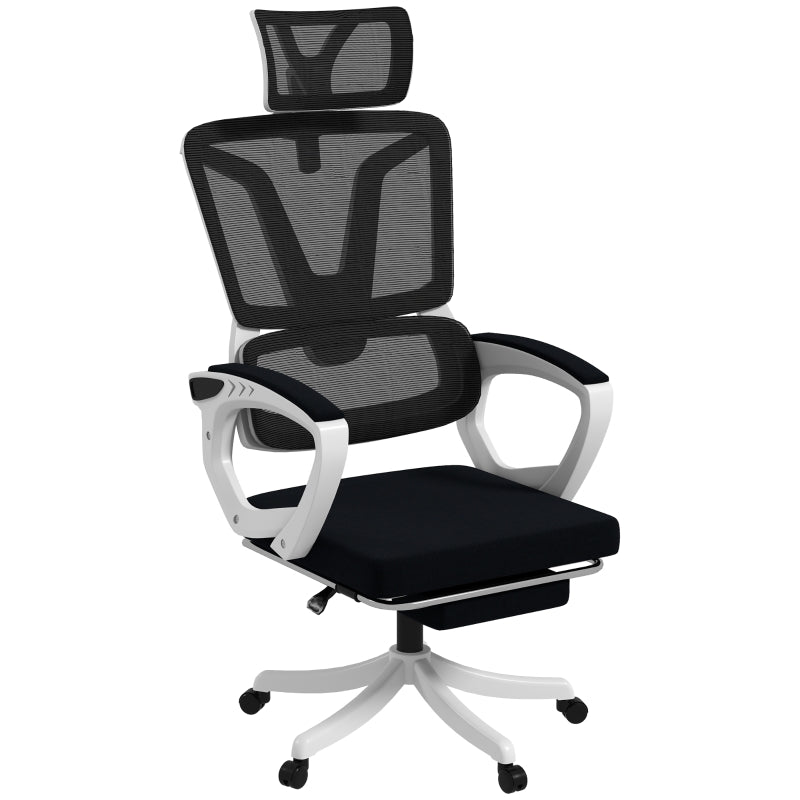 Black Ergonomic High Back Office Chair with Reclining Mesh, Headrest, Lumbar Support & Foot Rest