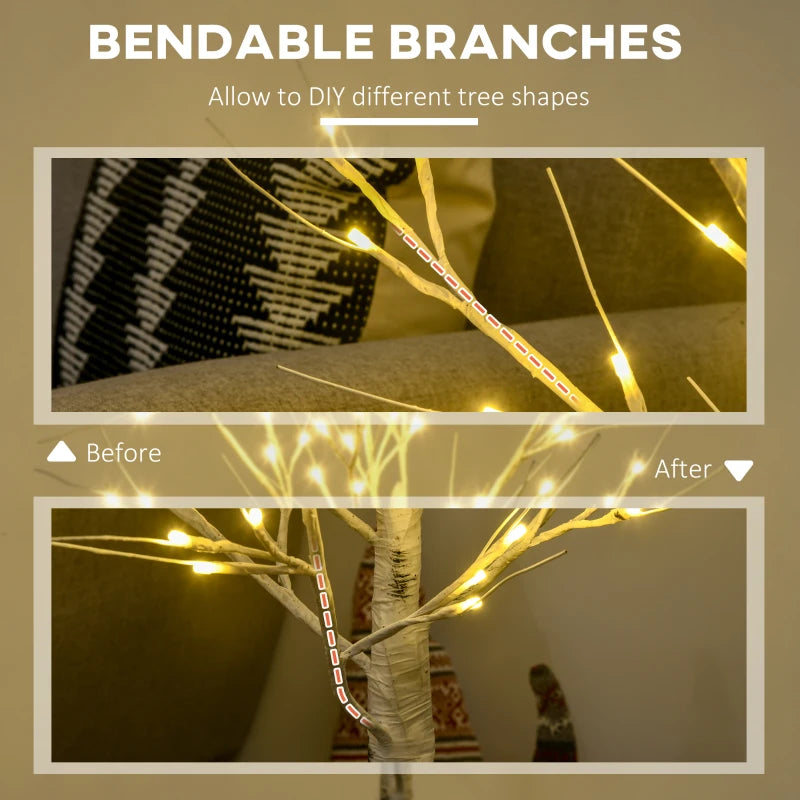 4ft White Birch Tree with Warm White LED Lights - Indoor/Outdoor